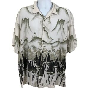 Linguine and Bob Men's Hawaiian Shirt Rayon Palm Trees Ocean Size Large